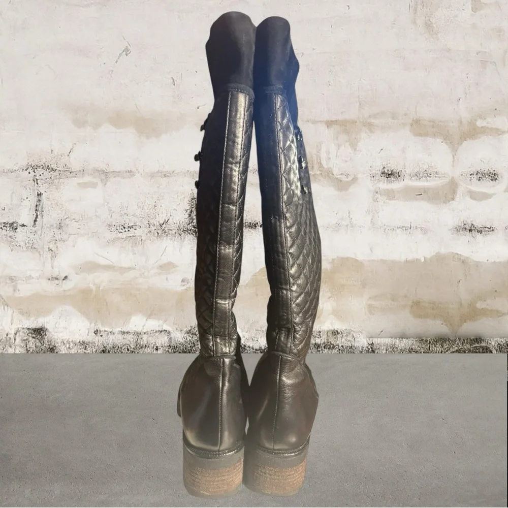 Dissona Women's Black Quilted Knee Boots Size 39 (US 8)